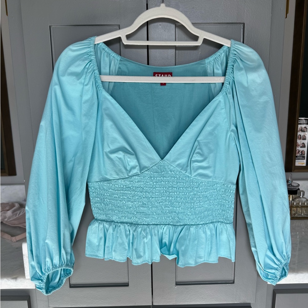 STAUD Light Blue Ruched Blouse